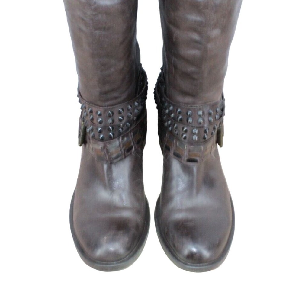 Bronx Brown Distressed Leather Side Zipper Riding Boots Size Eu 39 US 7 - Picture 5 of 10